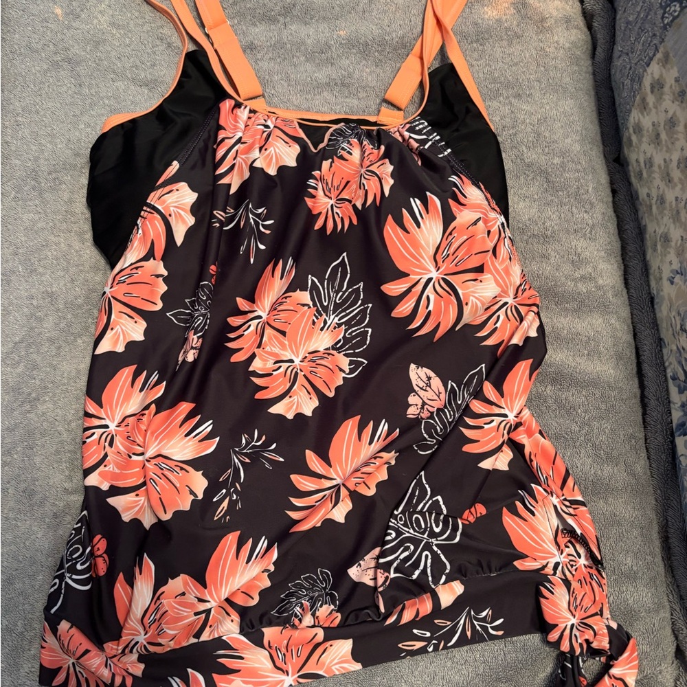 Brand New without Tags. Floral Black and Orange Women's Tankini.